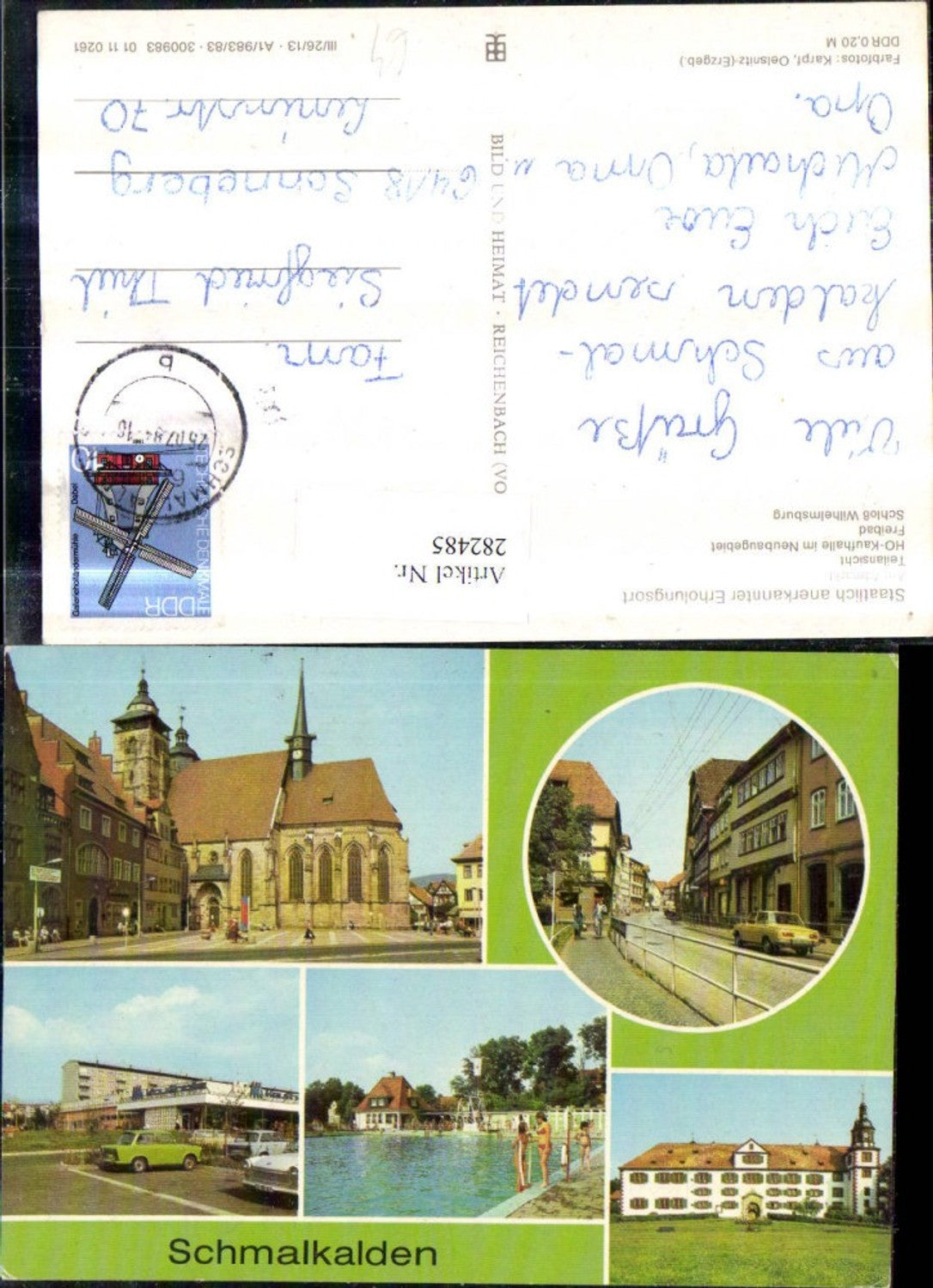 282485, Schmalkalden Old Market HO-Kaufhalle Outdoor Swimming Pool Wilhelmsburg Castle Multi-view postcard