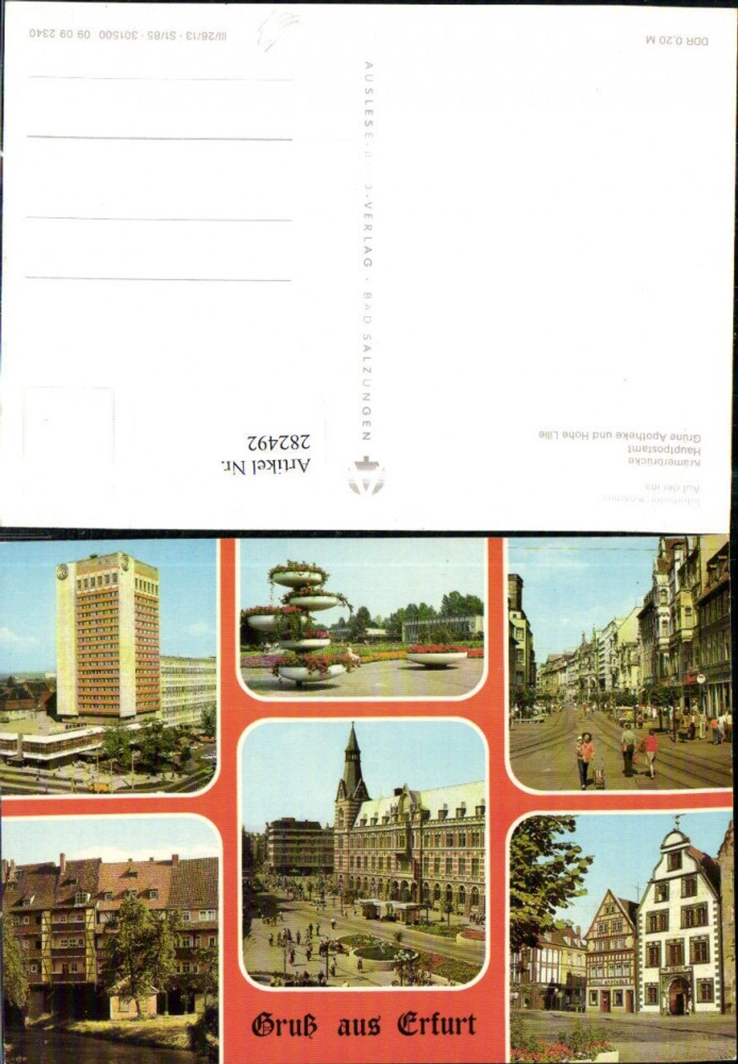 282492, Erfurt Interhotel Kosmos IGA Anger Krämerbrücke Post Office Pharmacy Multi-view postcard