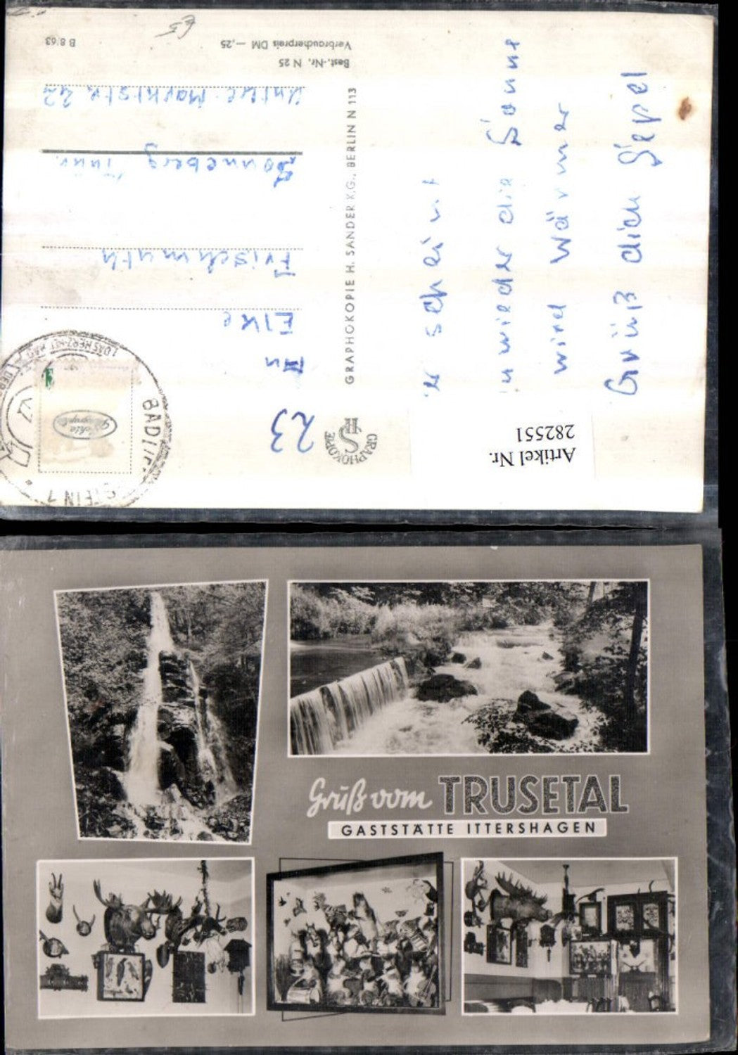 282551, Greetings from Trusetal Waterfall, Ittershagen Inn, Trophy Multi-view Card