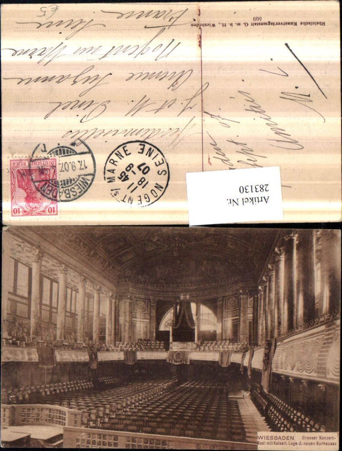 283130,Wiesbaden Kurhaus Großer Konzertsaal m. Kaiserliches Loge Innenansicht