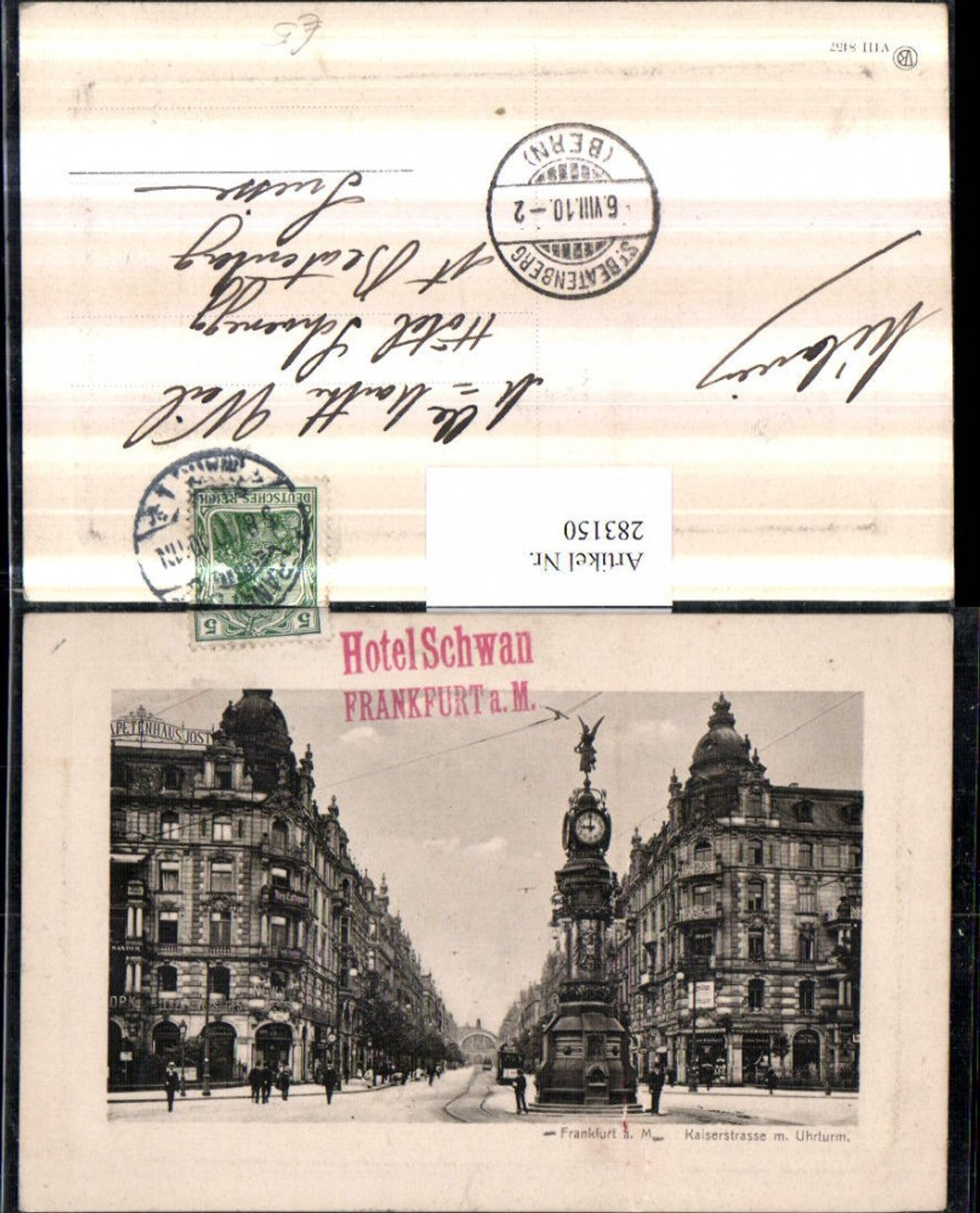 283150,Präge AK Frankfurt am Main Kaiserstraße m. Uhrturm Straßenansicht