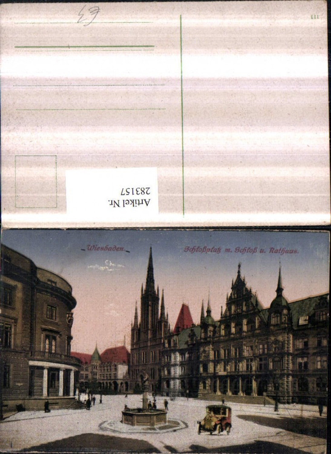 283157,Wiesbaden Schlossplatz m. Schloss u. Rathaus Brunnen