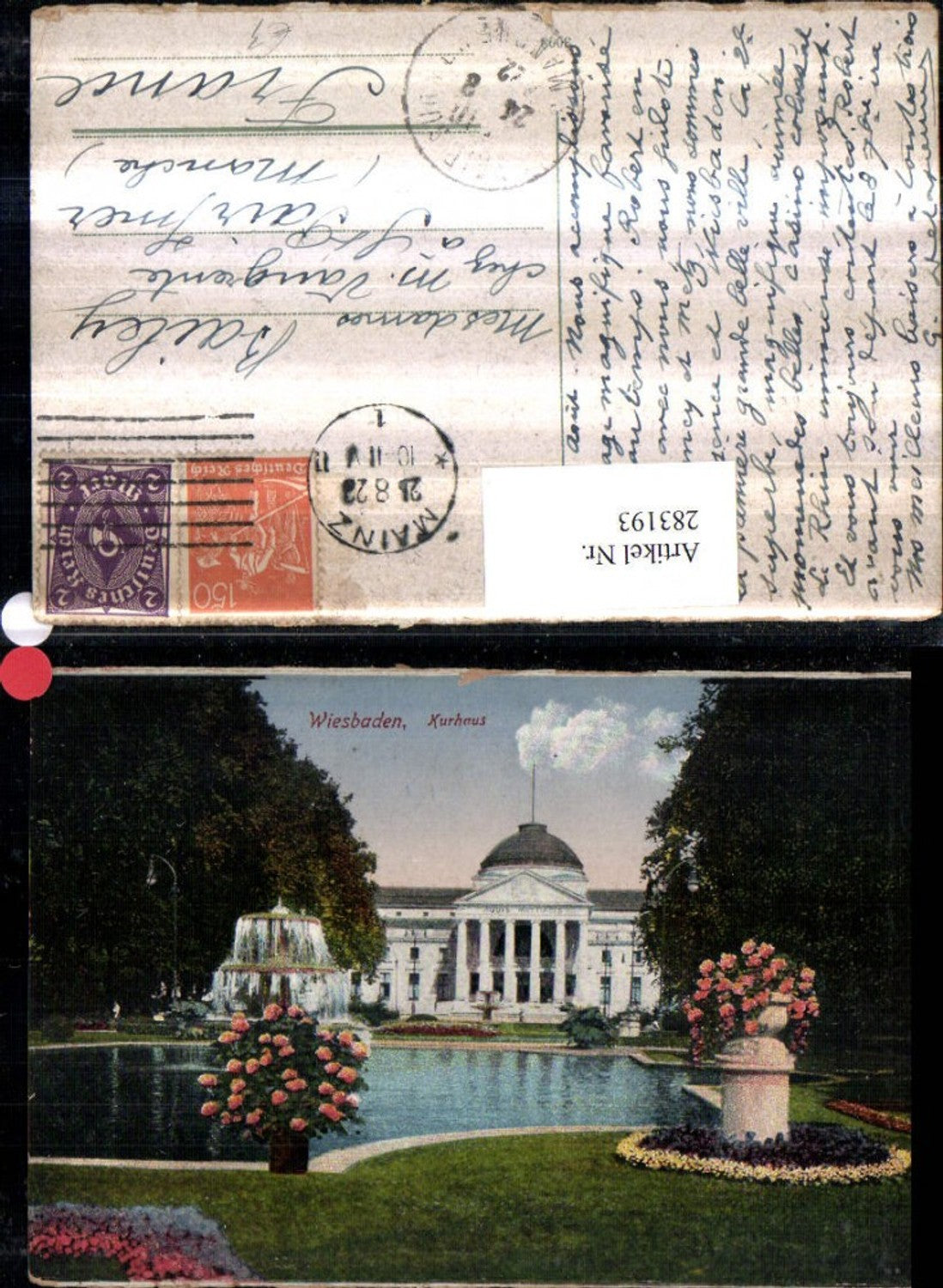 283193,Wiesbaden Kurhaus Gebäude Springbrunnen