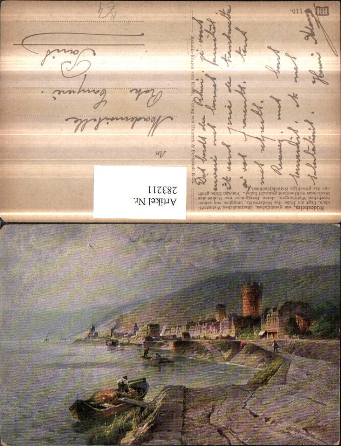 283211,Künstler AK Astudin Rüdesheim am Rhein Totale Boote