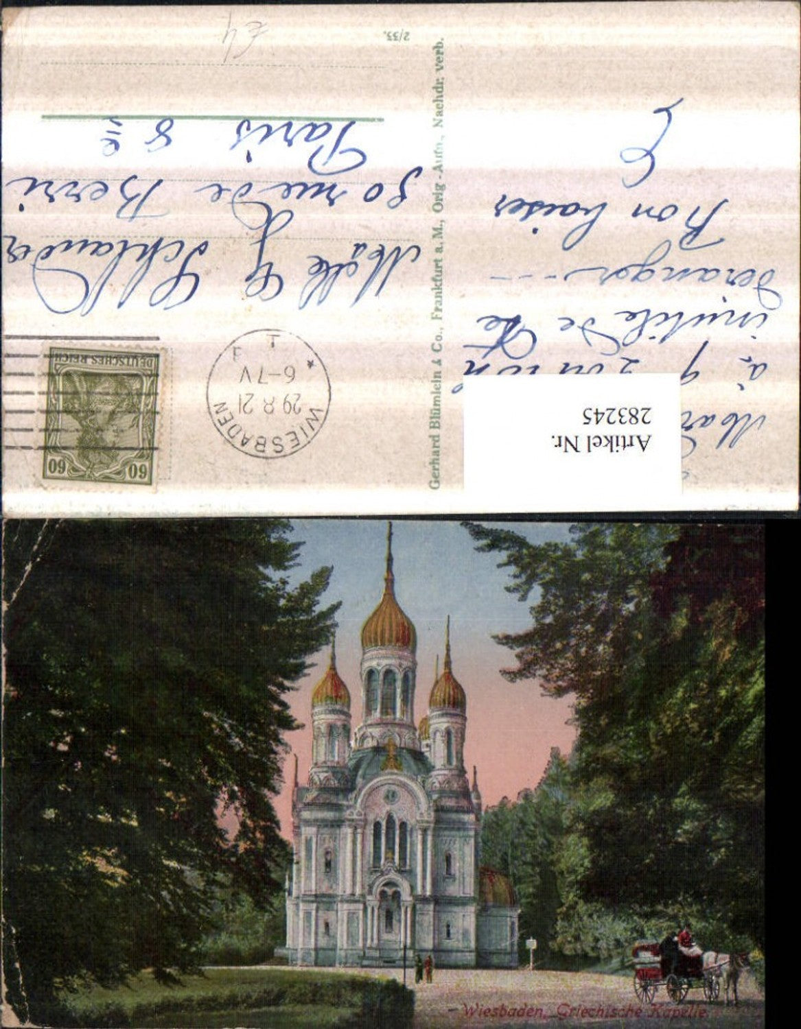 283245,Wiesbaden Griechische Kapelle Kirche Pferdekutsche