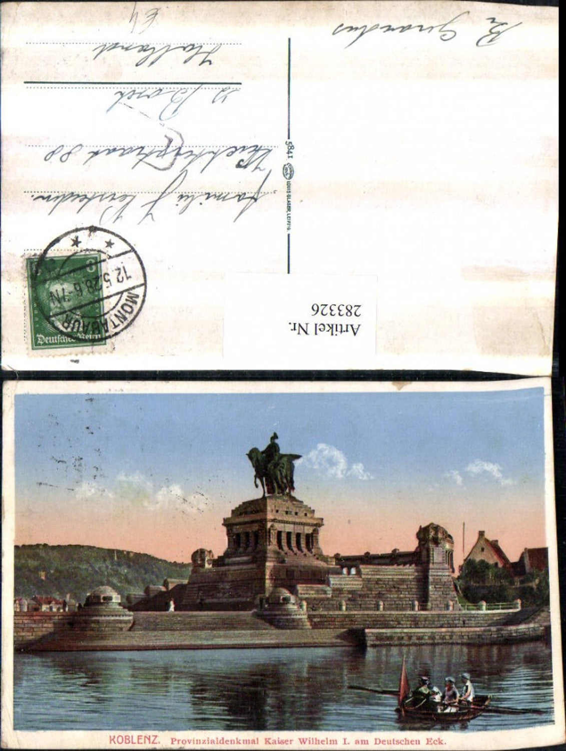283326,Koblenz Provinzialdenkmal Kaiser Wilhelm 1 am Deutschen Eck Ruderboot Boot