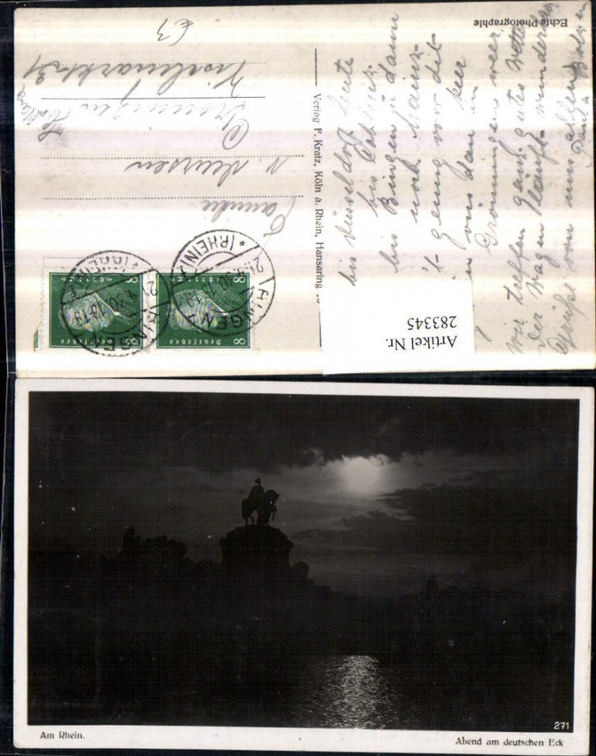 283345,Koblenz Abend am Deutschen Eck m. Kaiser Wilhelm-Denkmal