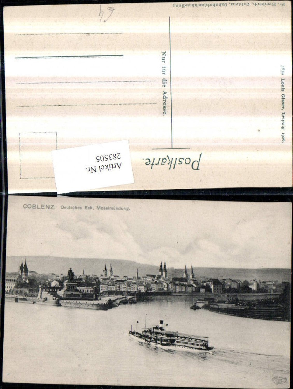 283505,Koblenz Teilansicht Deutsches Eck m. Denkmal Moselmündung Dampfer