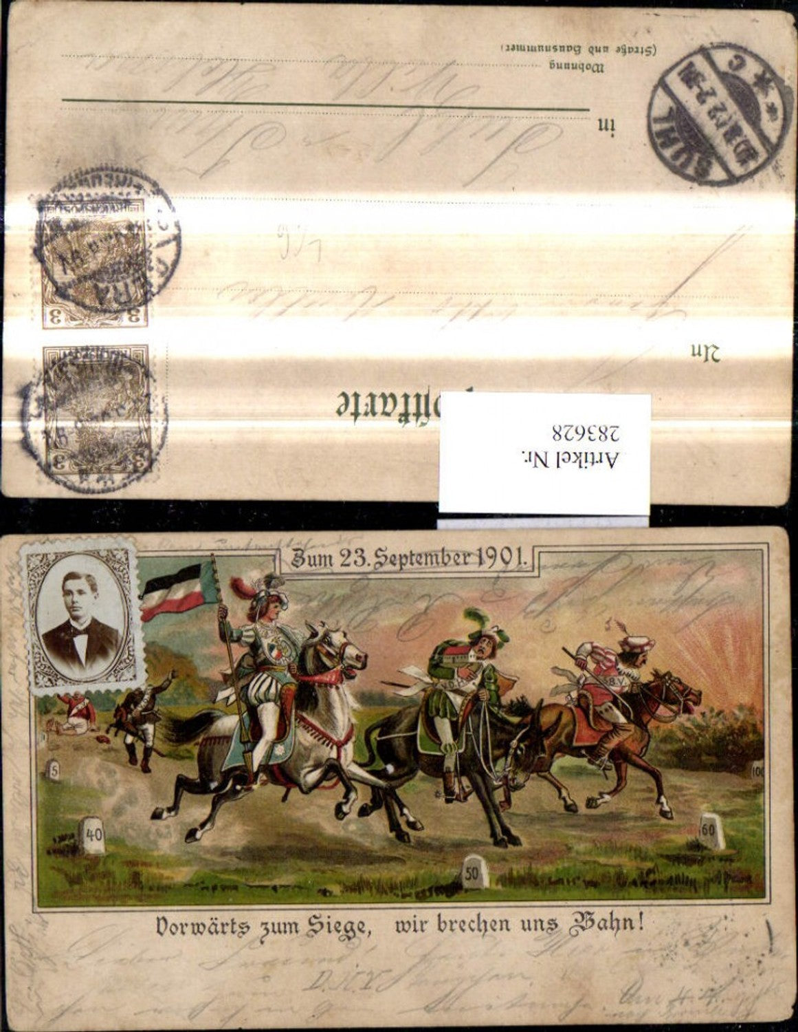 283628,Künstler Litho Zum 23 September 1901 Ritter a. Pferden Spruch