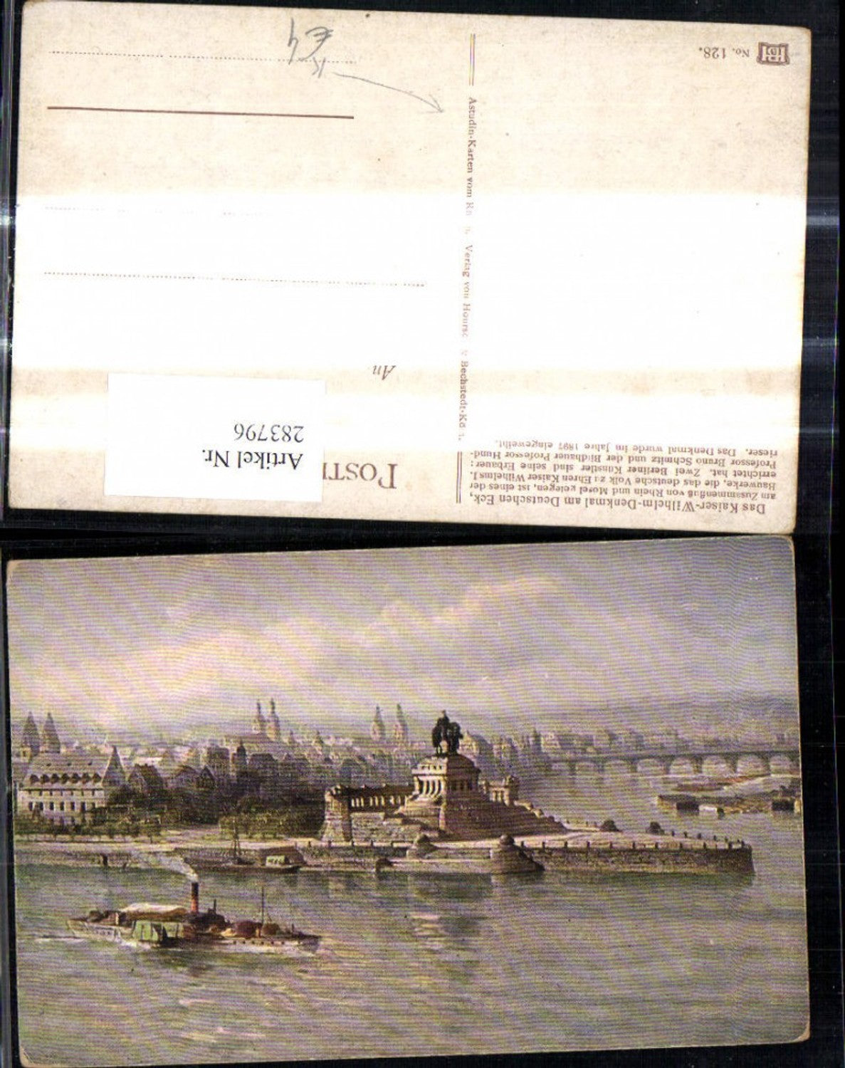 283796,Künstler Ak N. Astudin Das Kaiser Wilhelm Denkmal a. Deutschen Eck