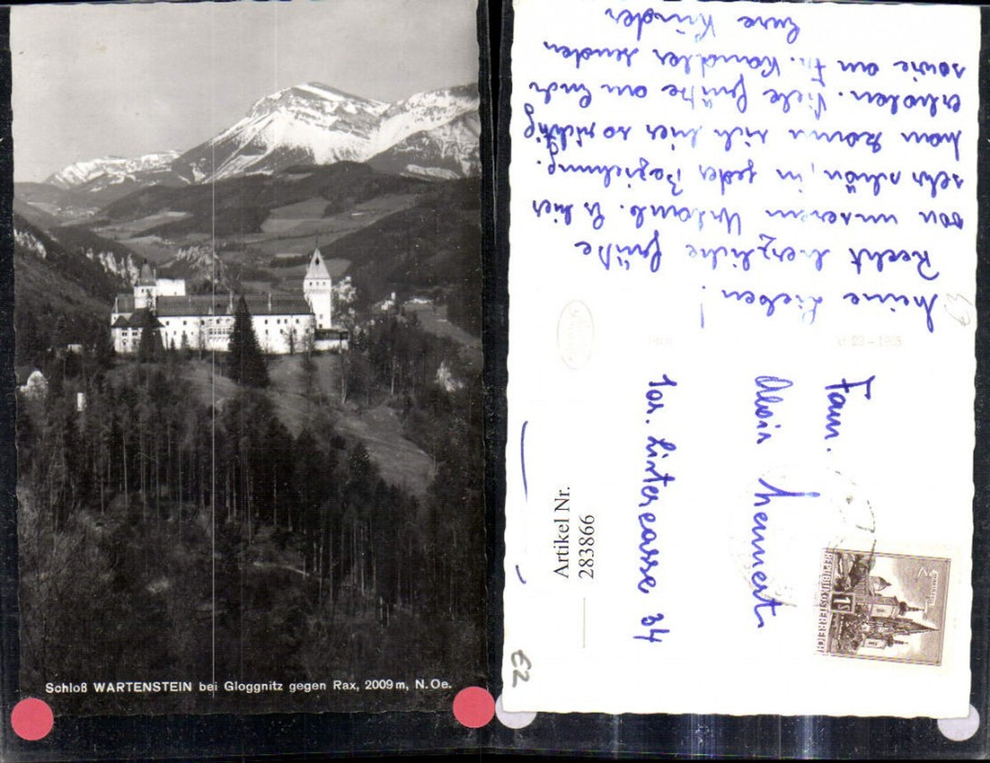 283866,Foto Ak Schloss Wartenstein b. Gloggnitz geg. Rax