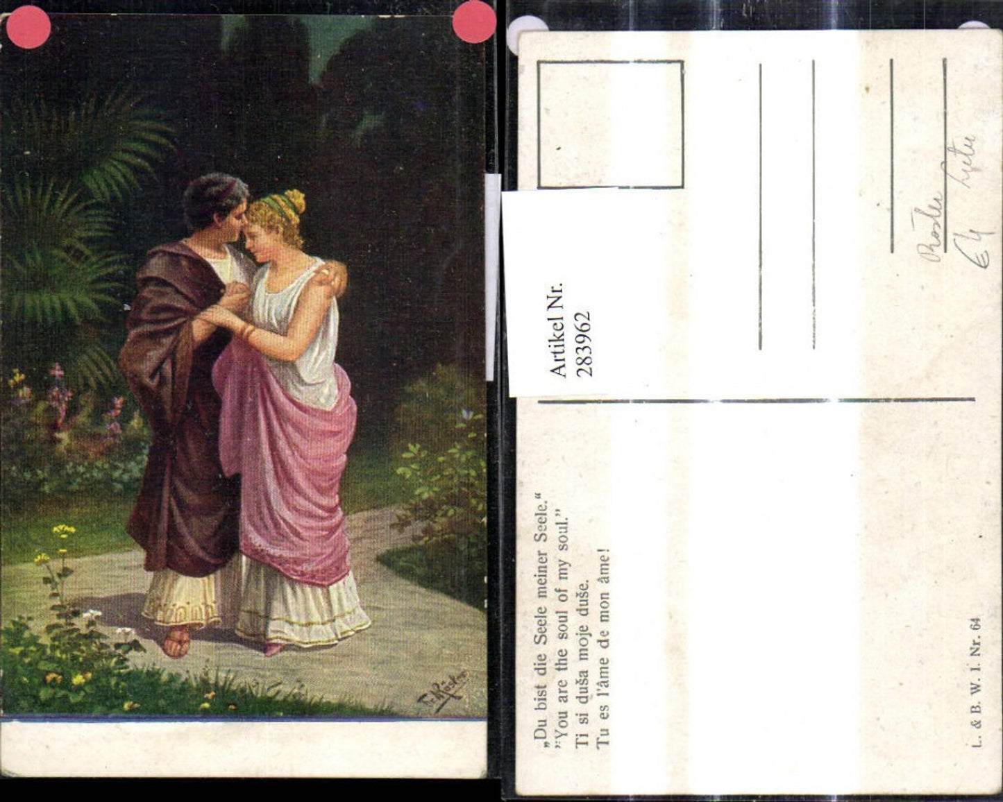 283962,Künstler Ak Fr. Rösler Liebe Paar Umarmung i. Garten