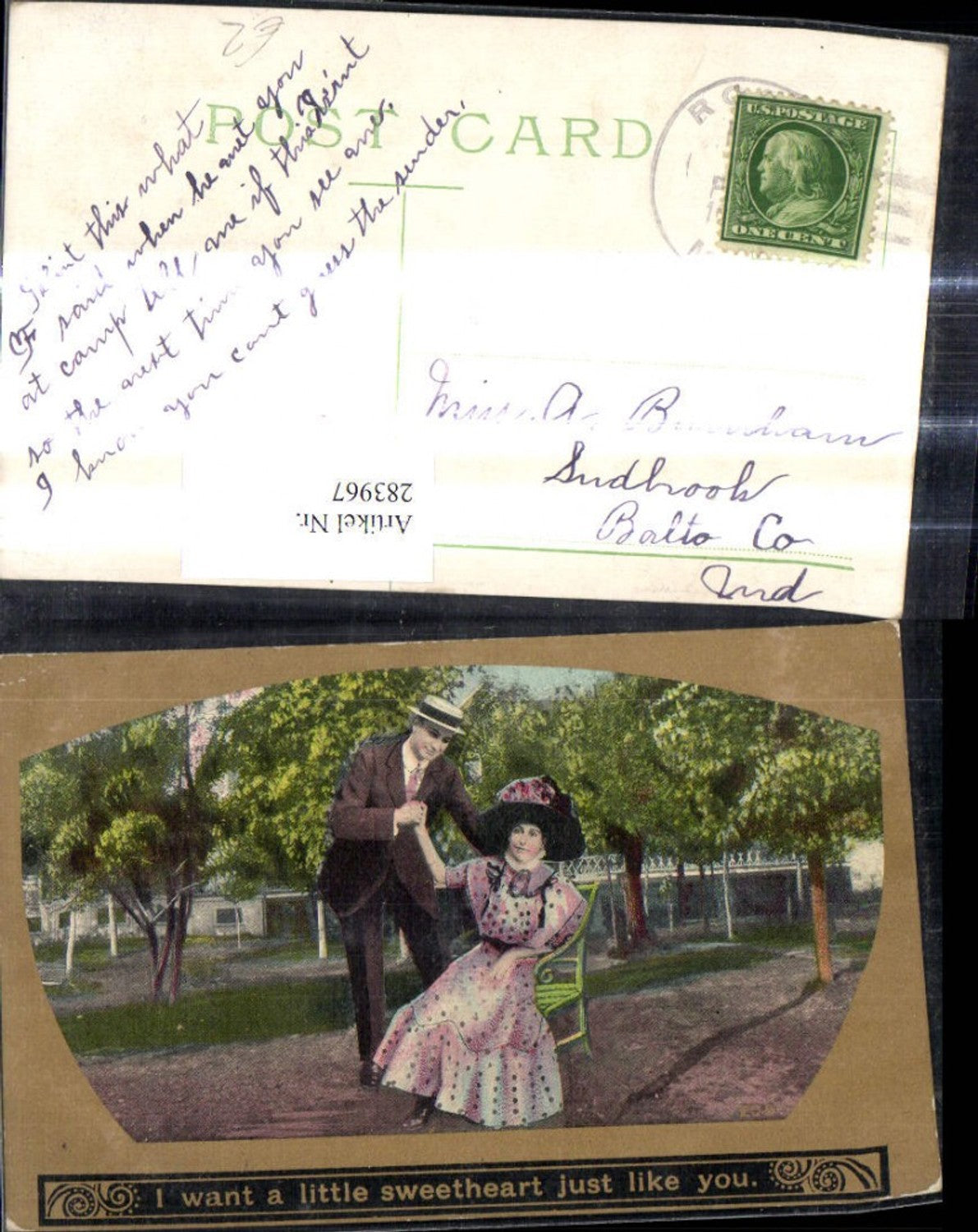 283967,Liebe Paar Handkuss I want a little sweetheart just like you Passepartout Goldverzierung