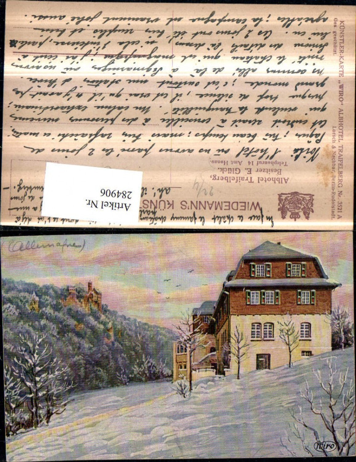284906, Artist AK Albhotel Traifelberg near Honau pub Wiedemann Wiro 3521A