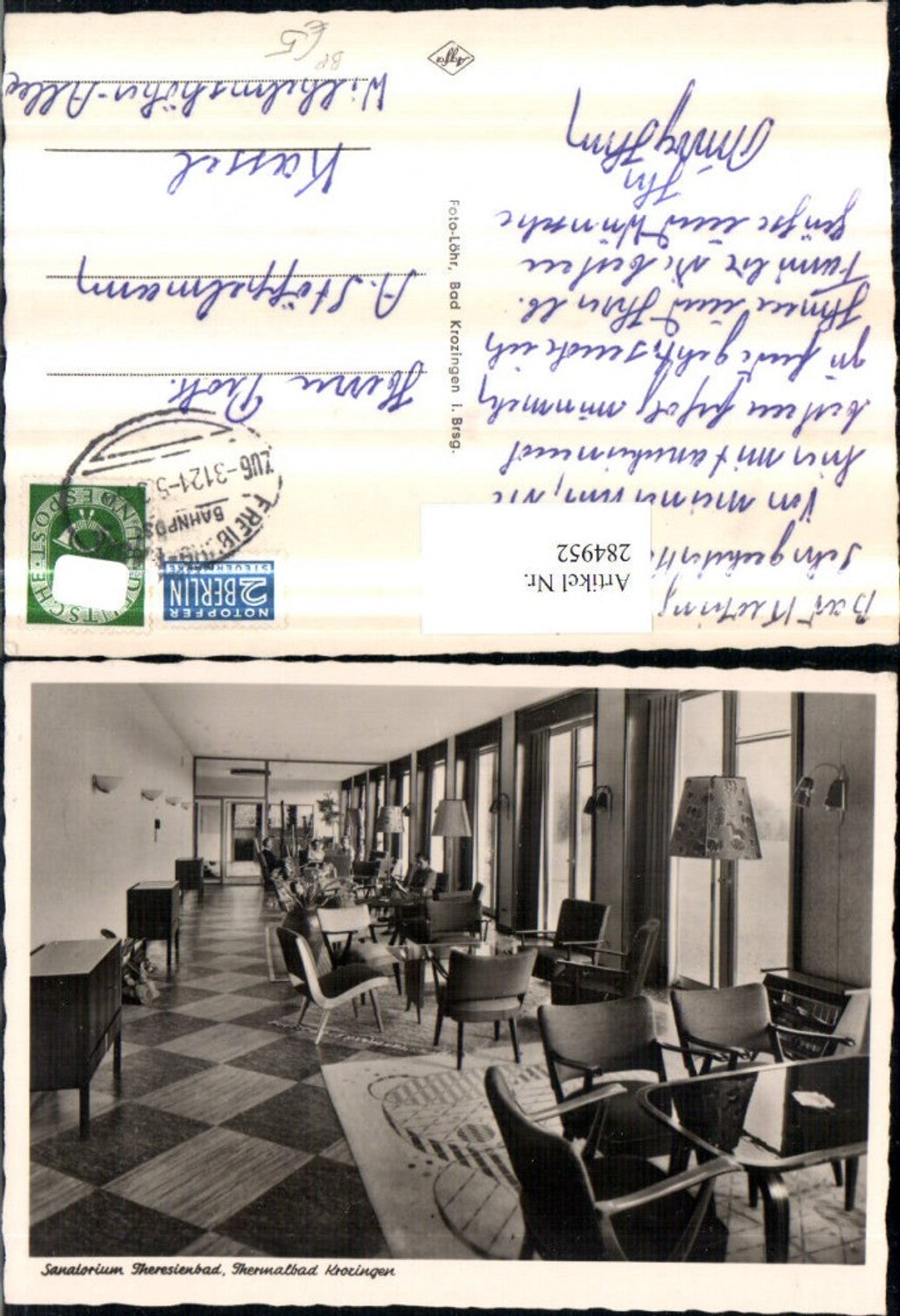 284952,Bad Krozingen Sanatorium Theresienbad Innenansicht Bahnpost Zug 3121