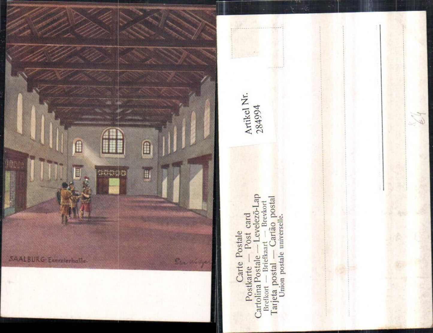 284994,Künstler AK Peter Woltze Saalburg b. Bad Homburg Exerzierhalle Innenansicht