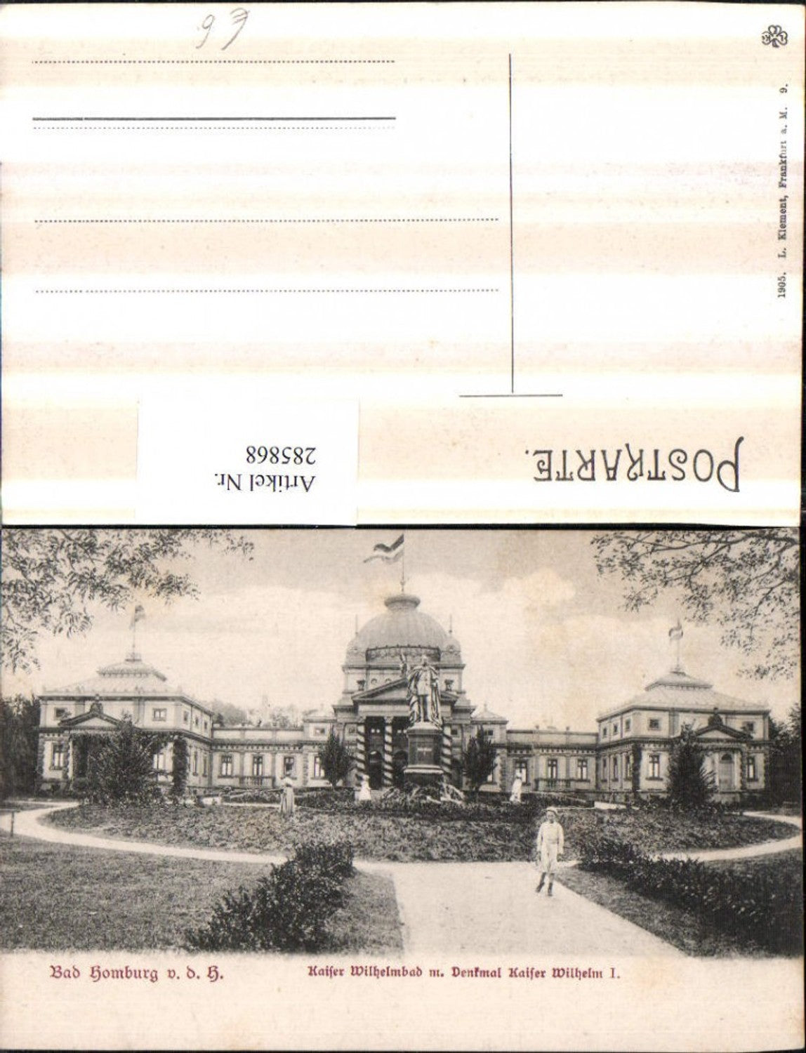 285868,Bad Homburg vor d. Höhe Kaiser Wilhelmbad m. Denkmal Kaiser Wilhelm pub L. Klement