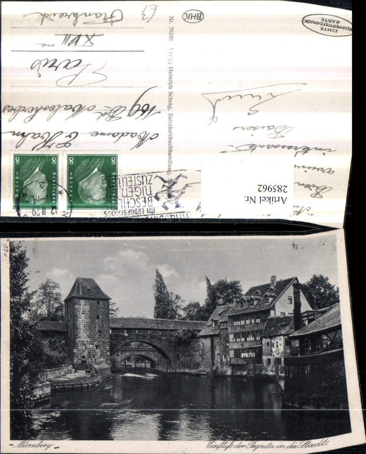 285962,Nürnberg Einfluss d. Pegnitz in die Stadt Brücke
