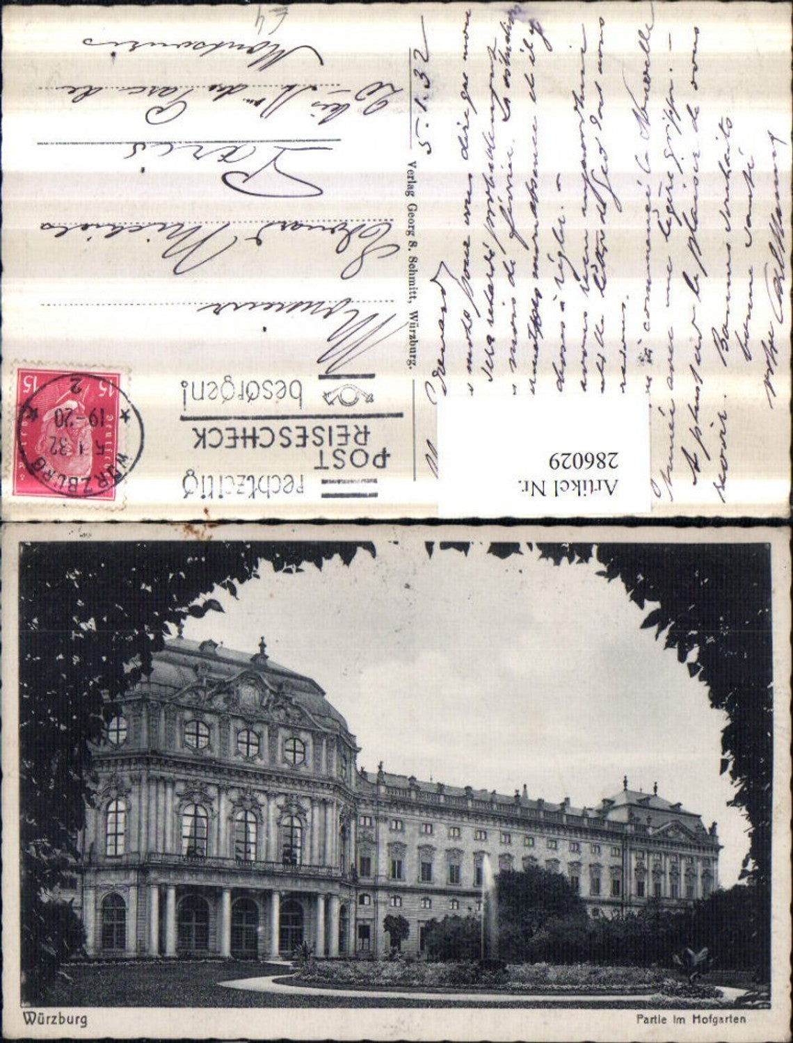 286029,Würzburg Schloss Partie im Hofgarten Springbrunnen