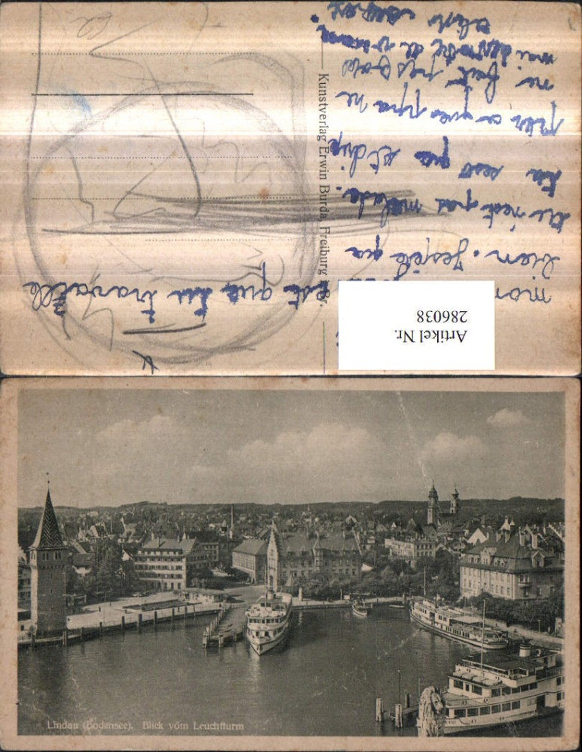 286038,Lindau im Bodensee Totale blick vom Leuchtturm Hafen Dampfer