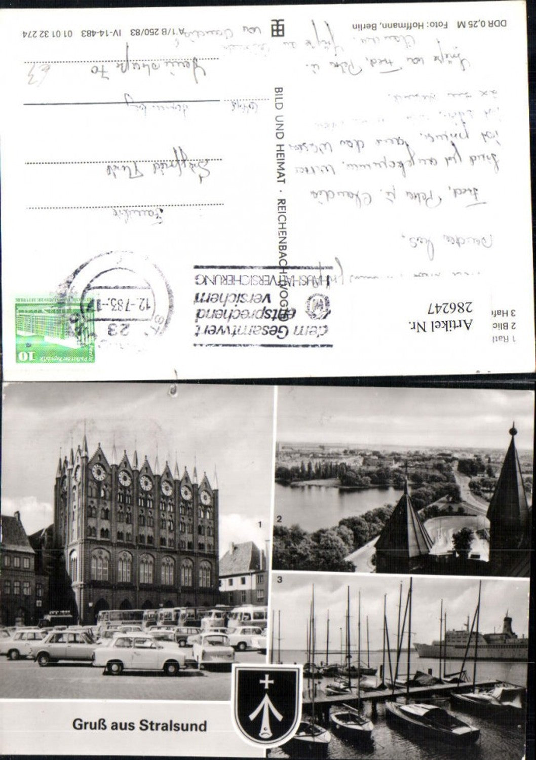 286247,Stralsund Rathaus Hafen Frankenvorstadt Segelboote Mehrbildkarte