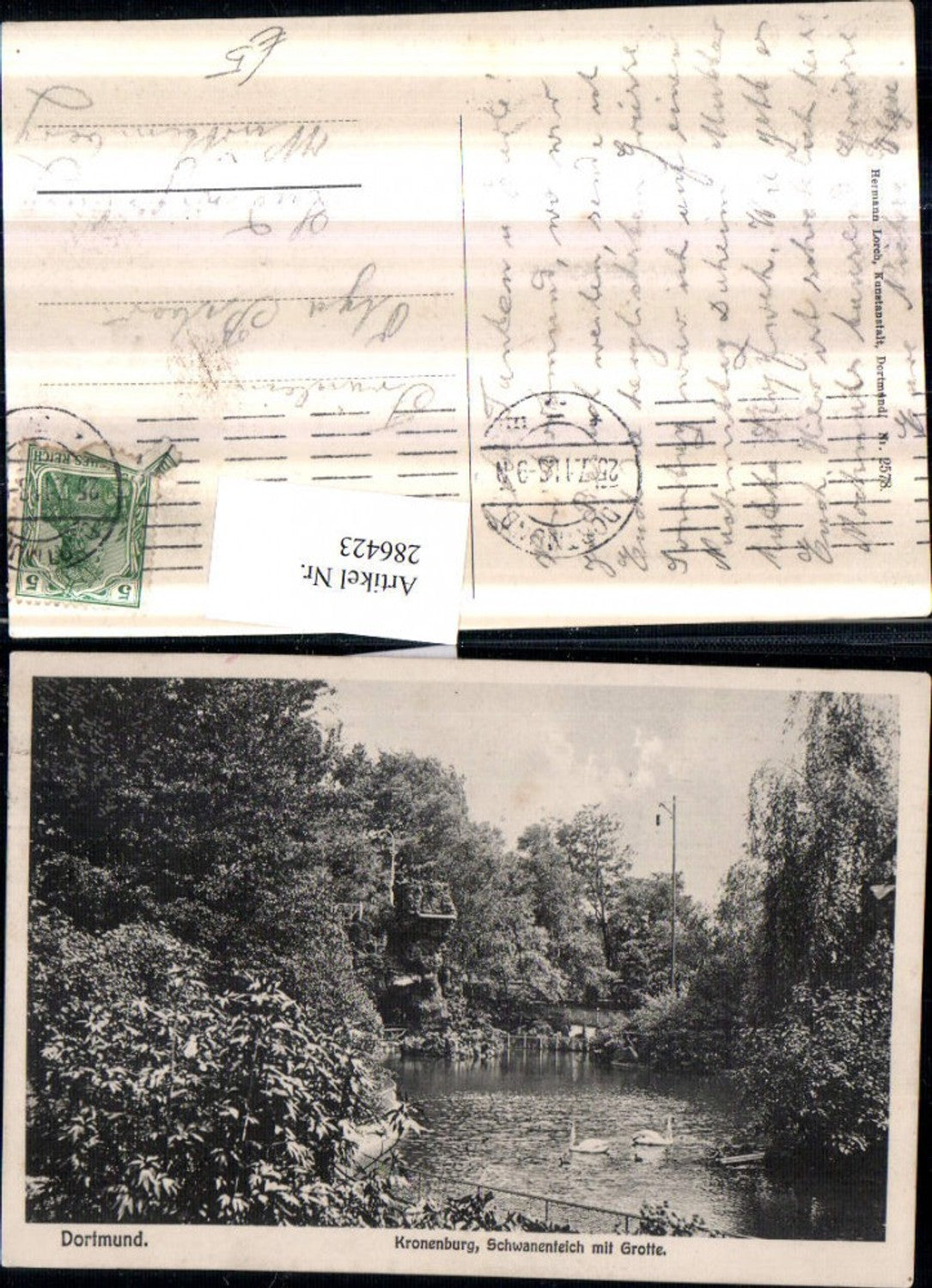286423,Dortmund Kronenburg Schwanenteich m. Grotte