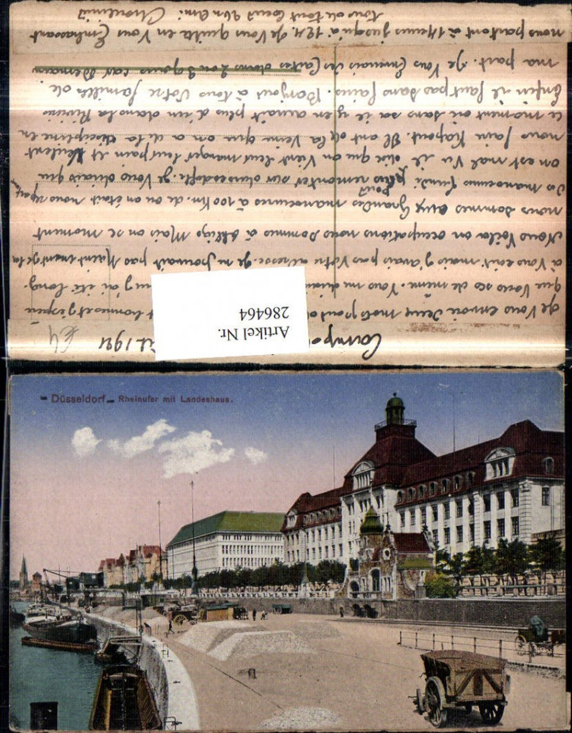 286464,Düsseldorf Rheinufer m. Landeshaus Boote Anlegeplatz