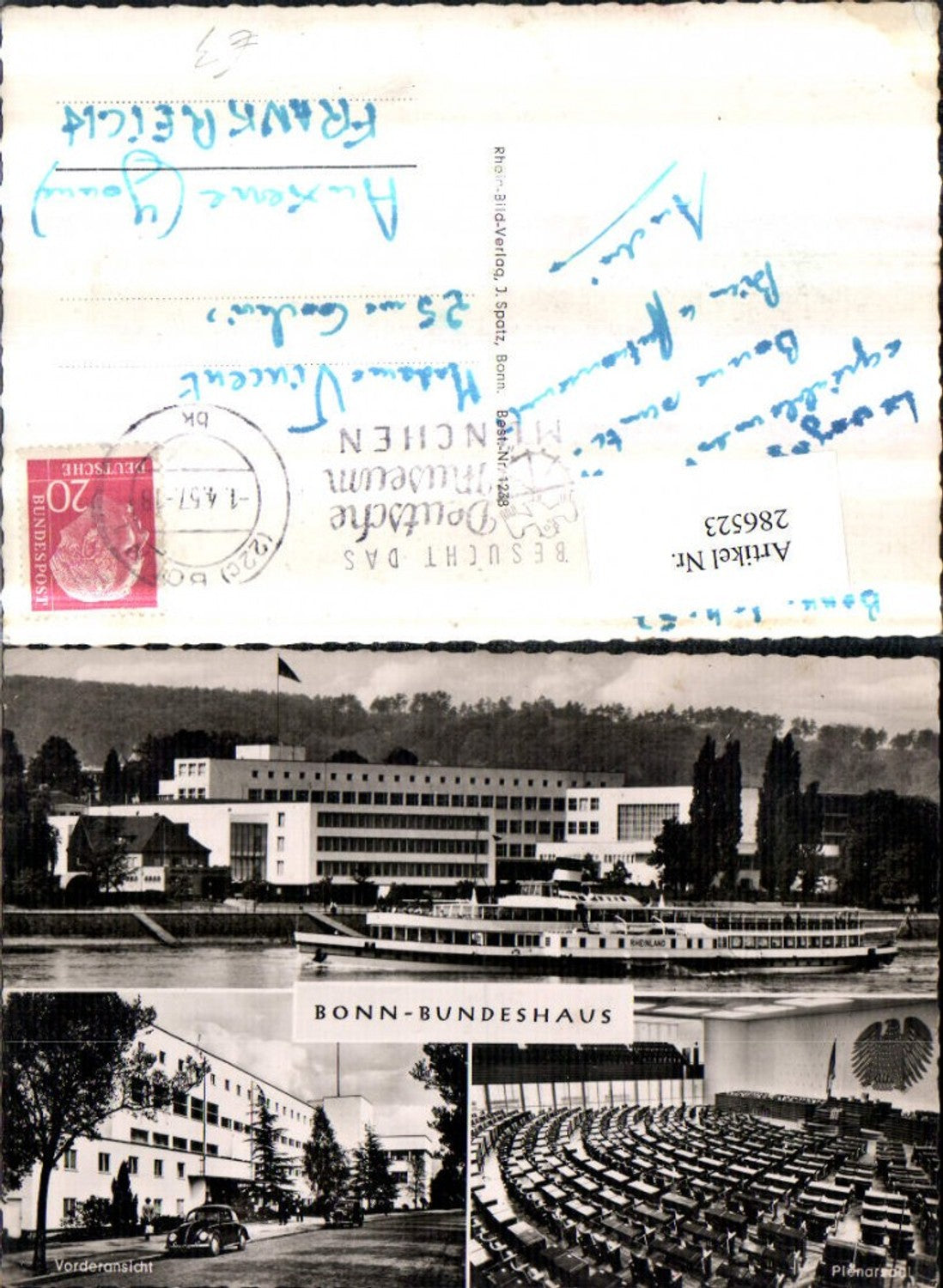 286523,Bonn am Rhein Bundeshaus Dampfer Plenarsaal VW-Käfer Mehrbildkarte