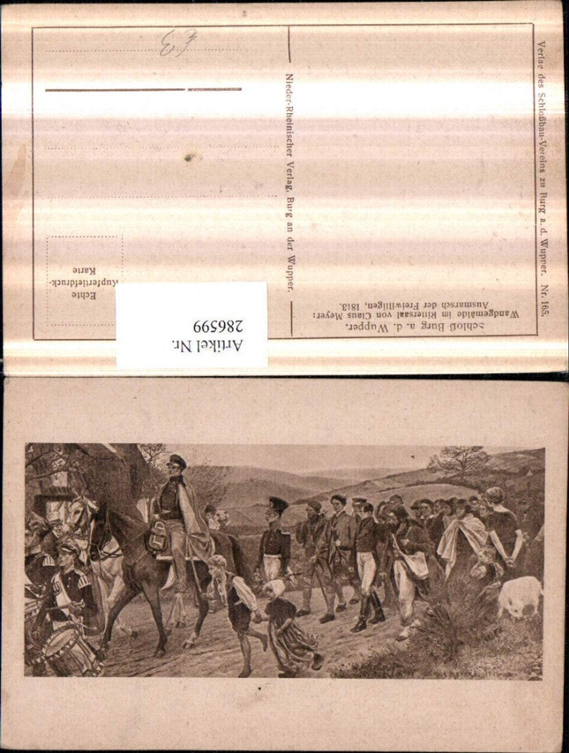 286599,Künstler AK Claus Meyer Solingen Schloss Burg an d. Wupper Wandgemälde Ausmarsch