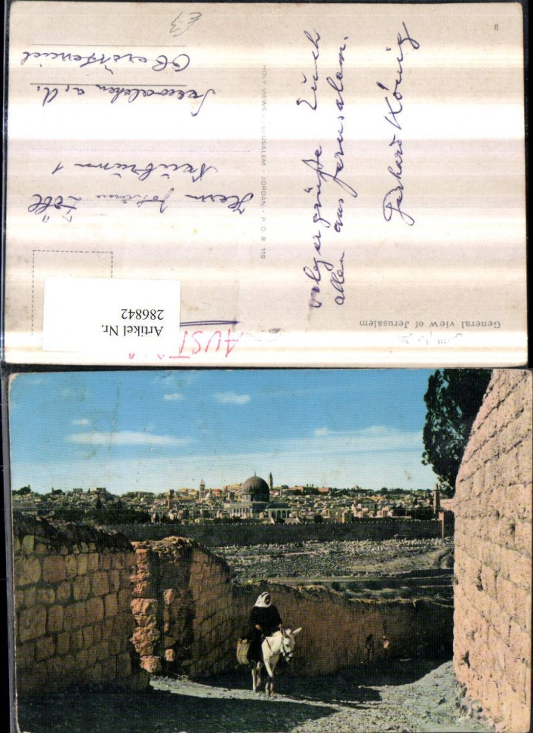 286842, Jerusalem General view Total road scene Folk type Headscarf Donkey