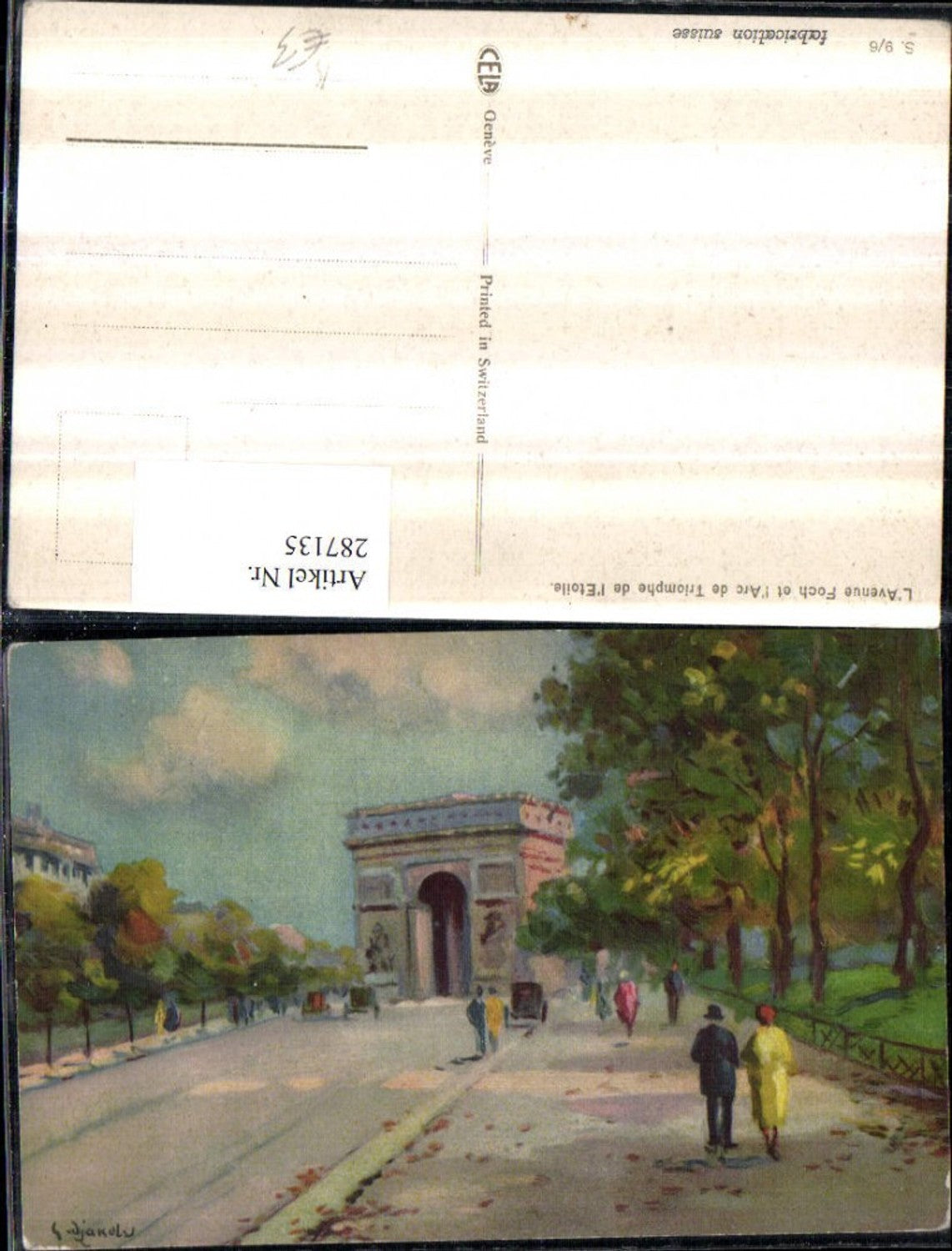 287135,Künstler AK Paris L'Avenue Foch et l'Arc de Triomphe de l'Etoile Triumphbogen