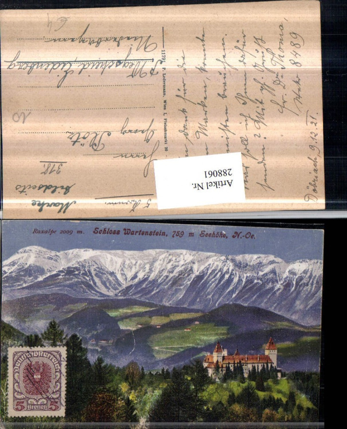 288061,Schloss Wartenstein b. Gloggnitz m. Raxalpe Bergkulisse