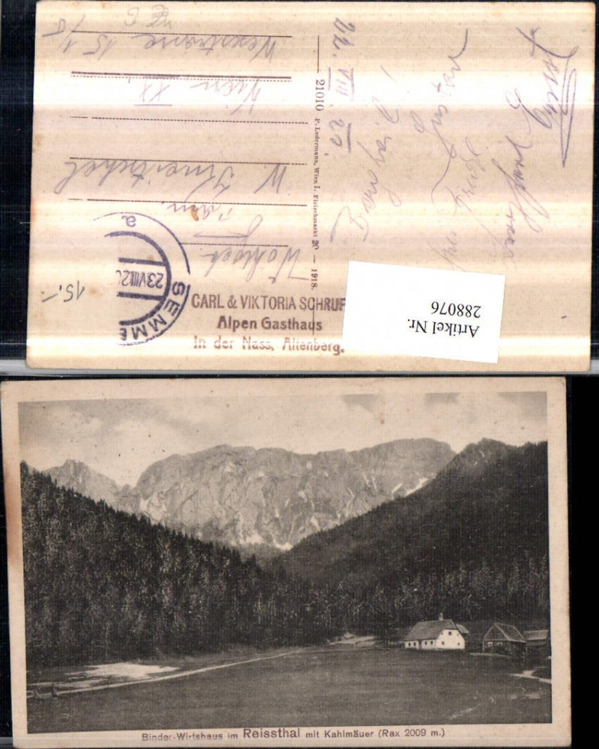 288076,Rax Binder Wirtshaus im Reissthal m. Kahlmäuer Bergkulisse b. Nasswald Schwarzau