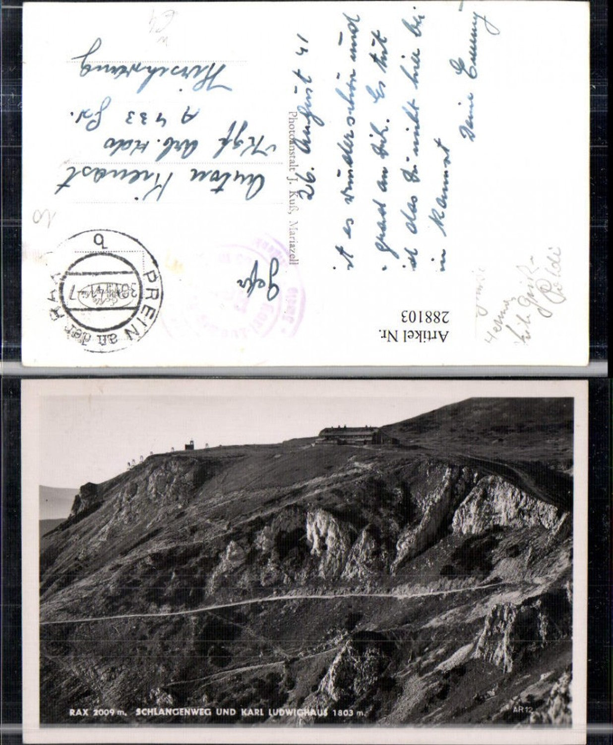 288103,Rax Schlangenweg u. Karl Ludwig-Haus Berghütte Bergkulisse b. Prein