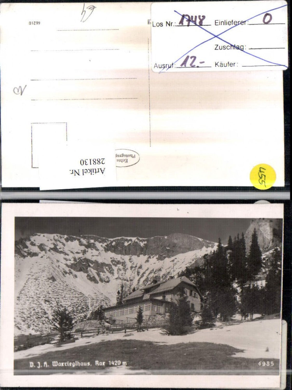 288130,Rax Waxrieglhaus Berghütte Bergkulisse Winterbild b. Prein