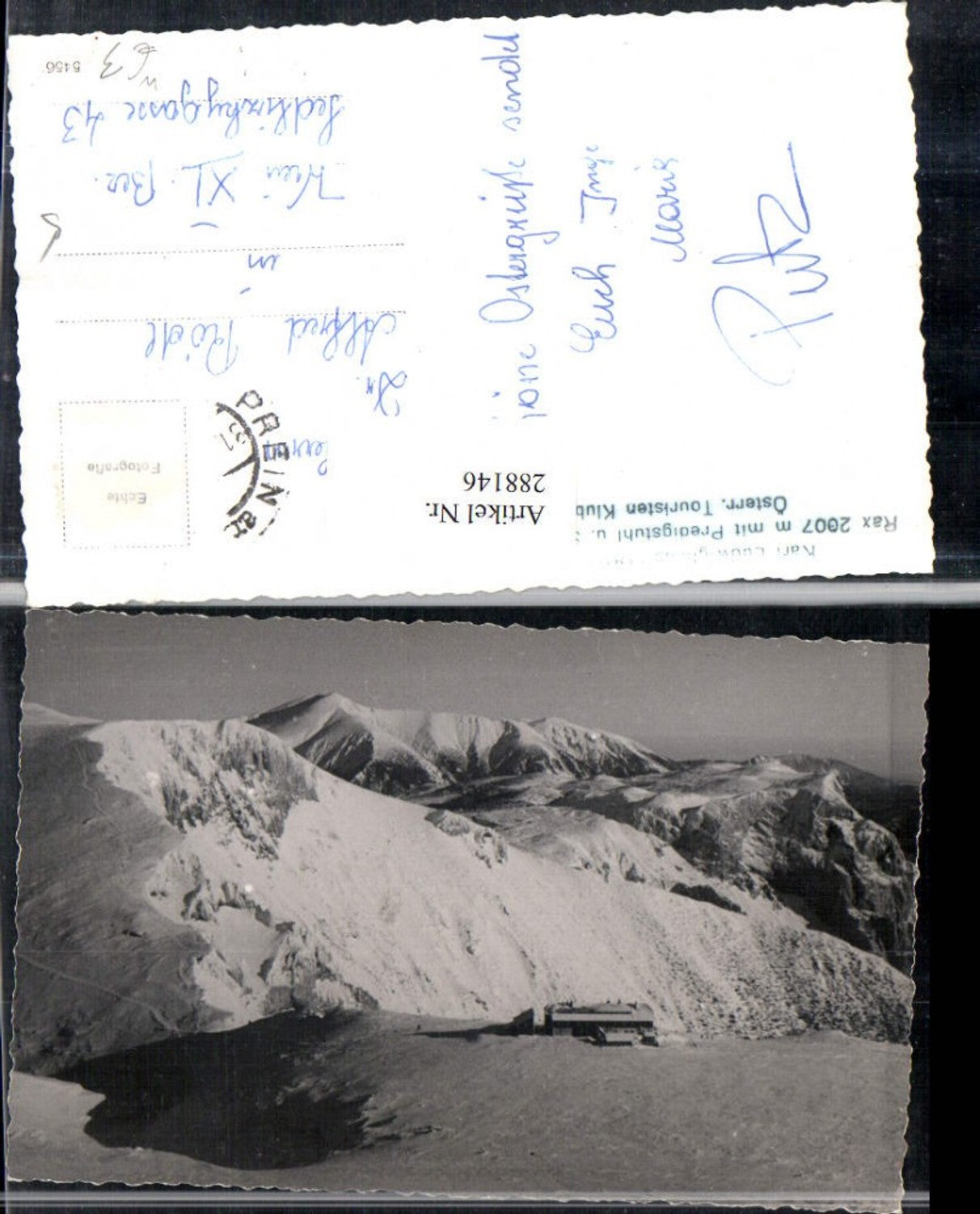 288146,Rax Karl Ludwig-Haus m. Predigstuhl u. Schneeberg Bergkulisse Winterbild b. Prein