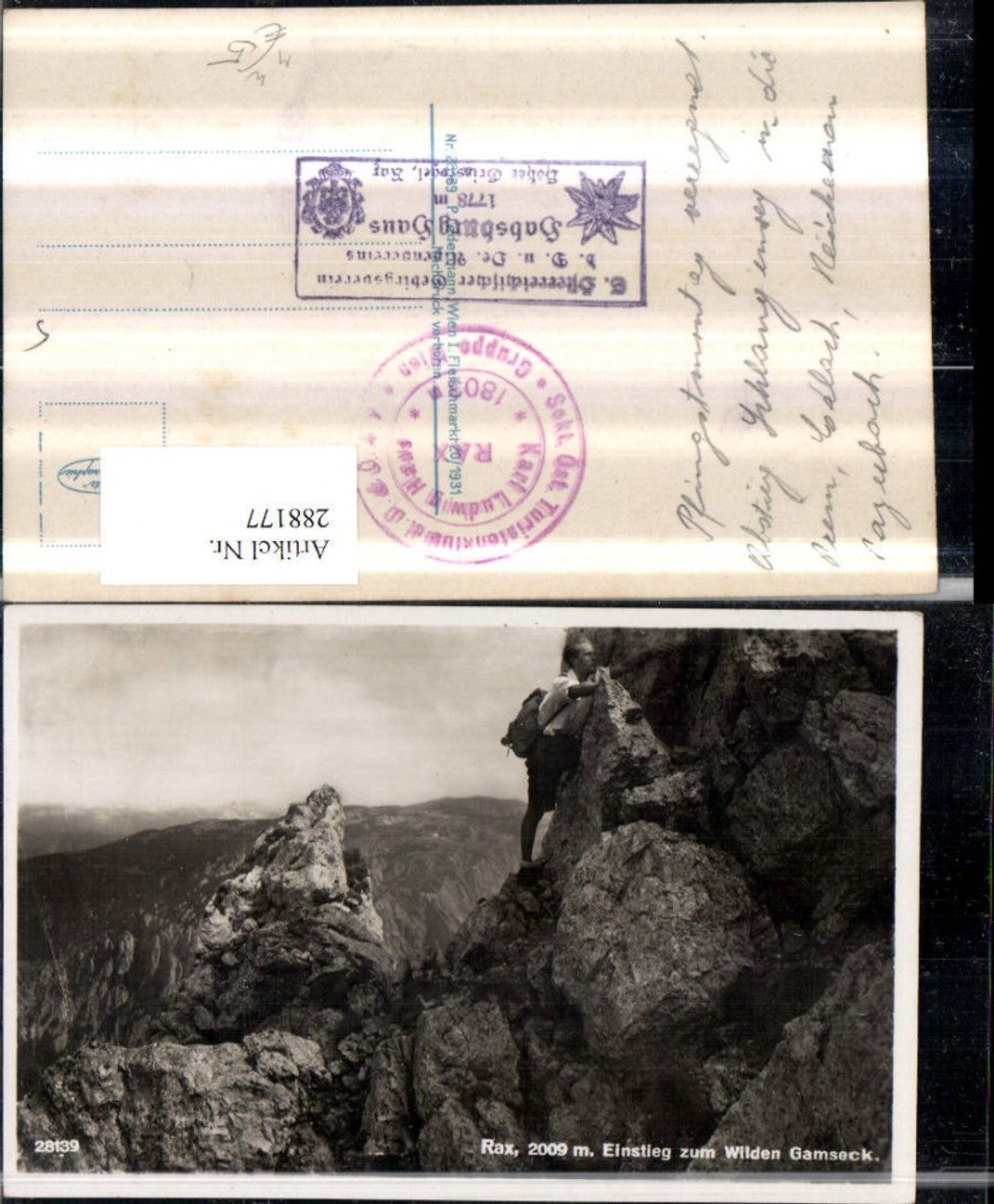288177,Rax Einstieg zum Wilden Gamseck Kletterer Bergsteiger Bergkulisse b. Prein