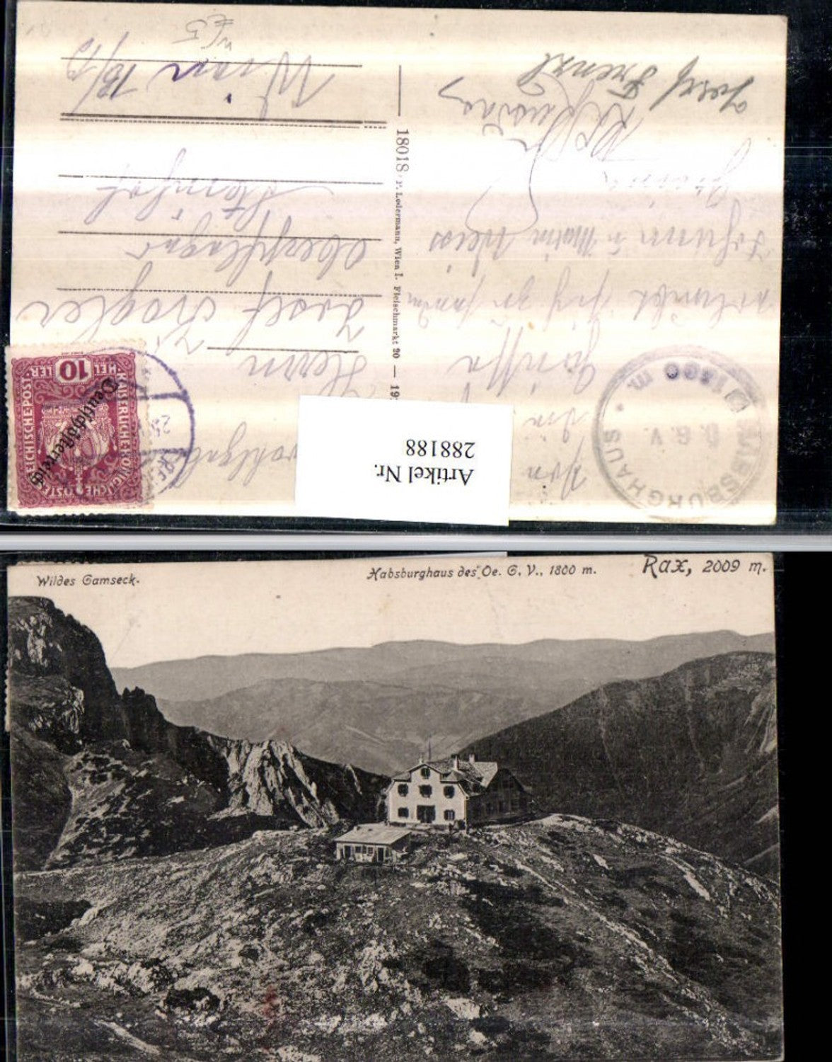 288188,Rax Habsburghaus Berghütte m. Wilden Gamseck Bergkulisse b. Nasswald Schwarzau
