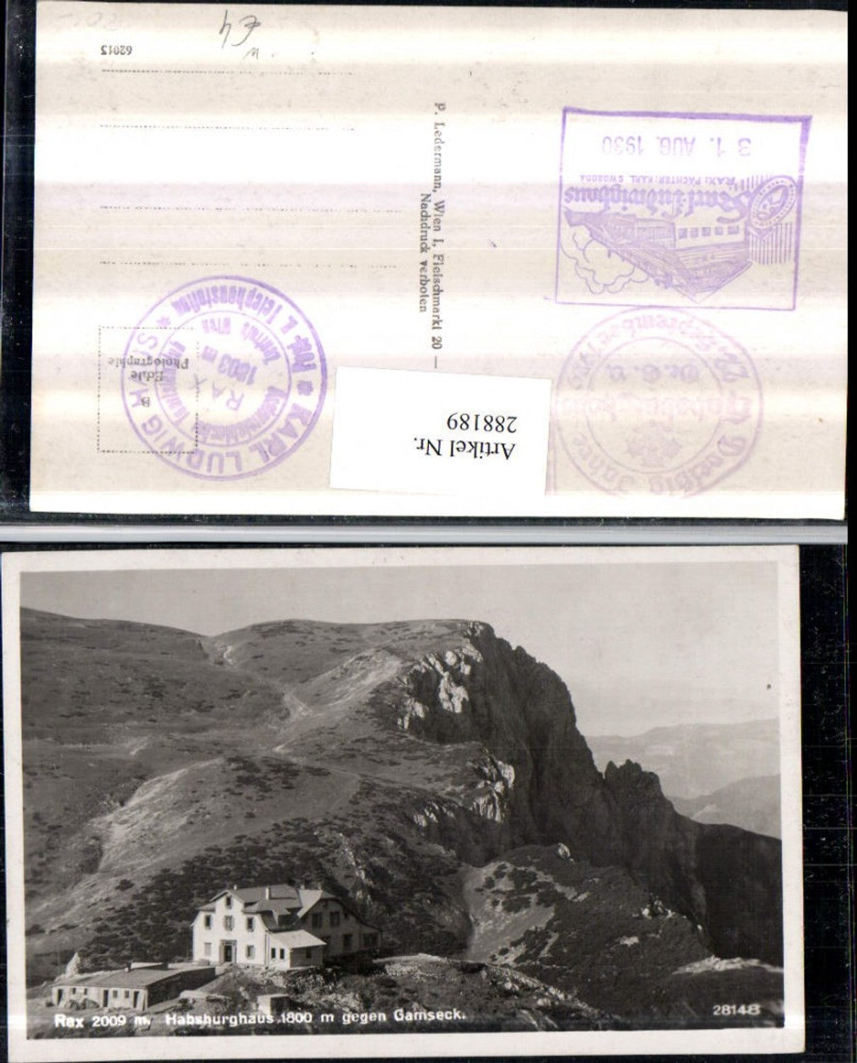 288189,Rax Habsburghaus Berghütte geg. Gamseck b. Nasswald Schwarzau