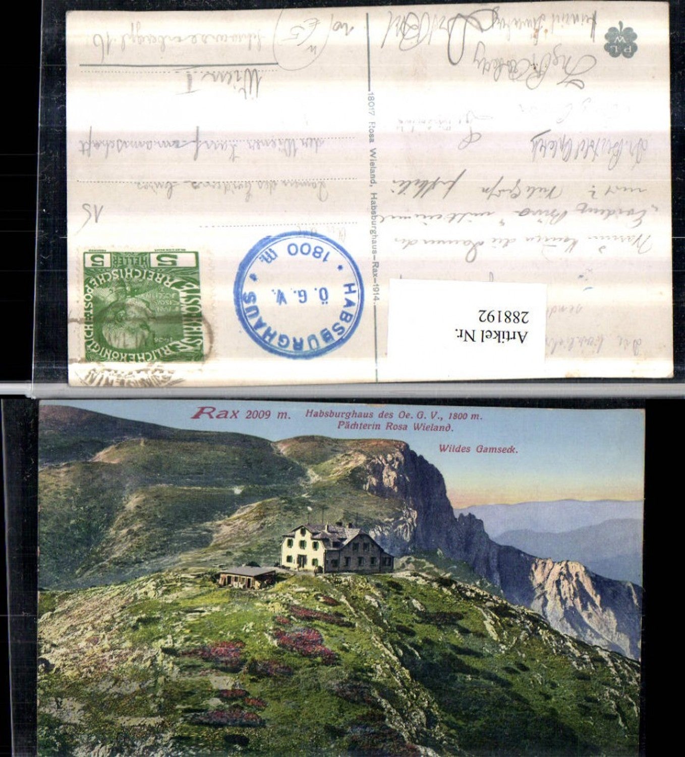 288192,Rax Habsburghaus Berghütte geg. Wildes Gamseck b. Nasswald Schwarzau