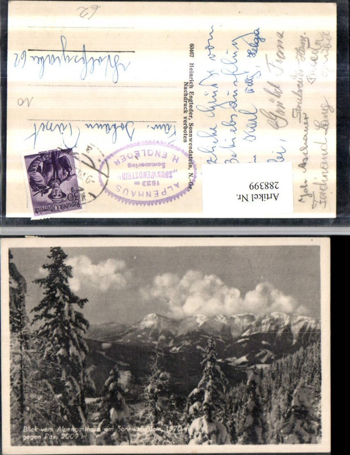 288399,Blick v. Alpengasthaus am Sonnwendstein geg. Rax Bergkulisse b. Semmering