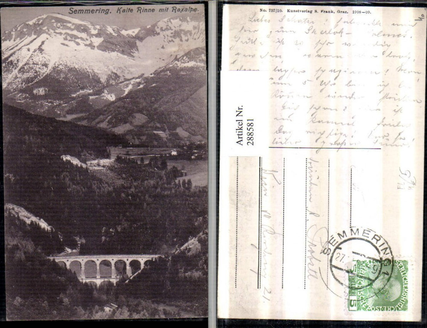 288581,Semmering Semmeringbahn Kalte Rinne Viadukt m. Raxalpe Bergkulisse