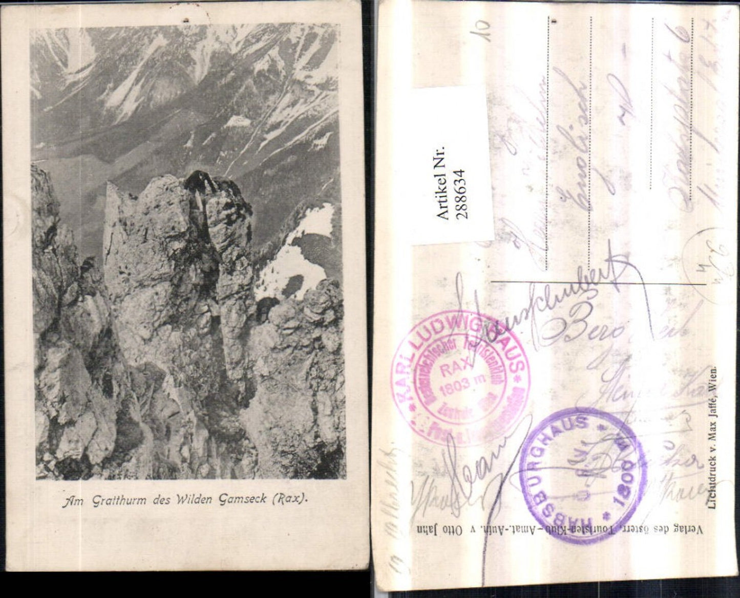 288634,Rax Am Gratturm des Wilden Gamseck Bergkulisse b. Reichenau Bergsteiger