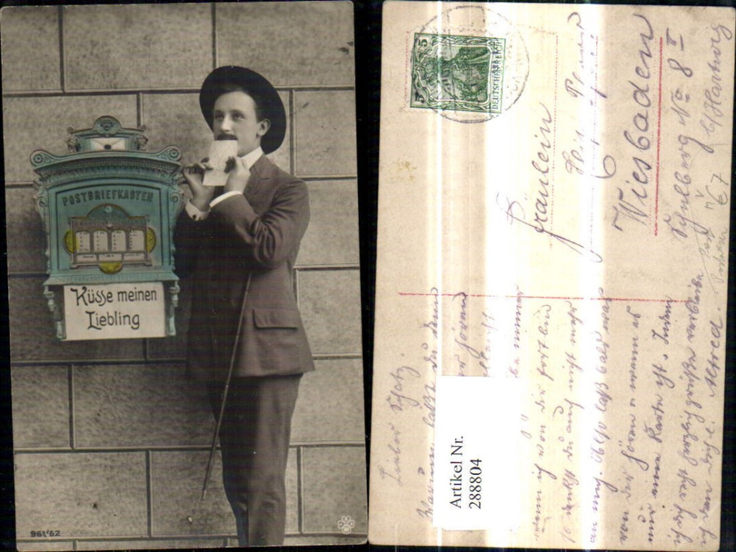 288804,Postwesen Post Mann m. Brief Anzug Hut v. Postbriefkasten pub RPH SBW 961/62