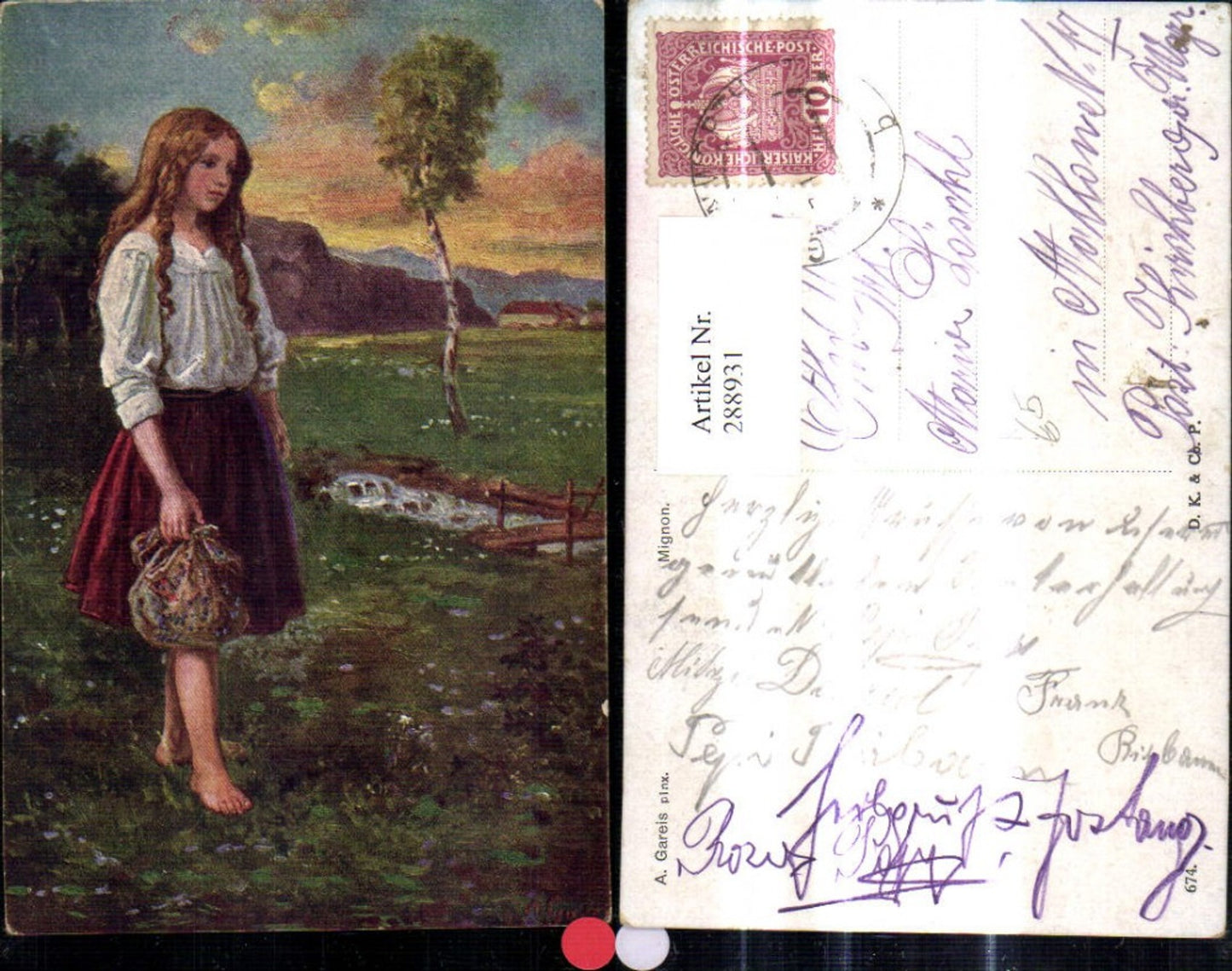 288931,Künstler Ak A. Gareis Mignon Mädchen Landschaft
