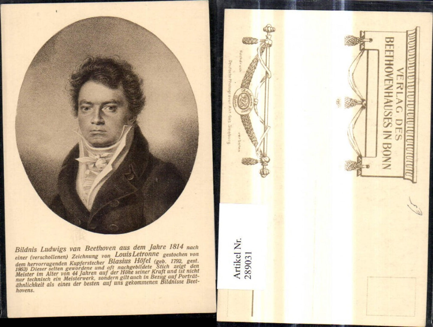 289031,Künstler Ak Louis Letronne Bildnis Ludwig van Beethoven Portrait 1814 Kunst