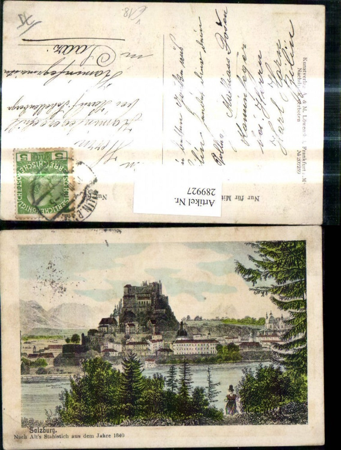 289927, Artist Ak Alts Steel engraving Salzburg 1840 pub A. & M. Löwenthal 202259