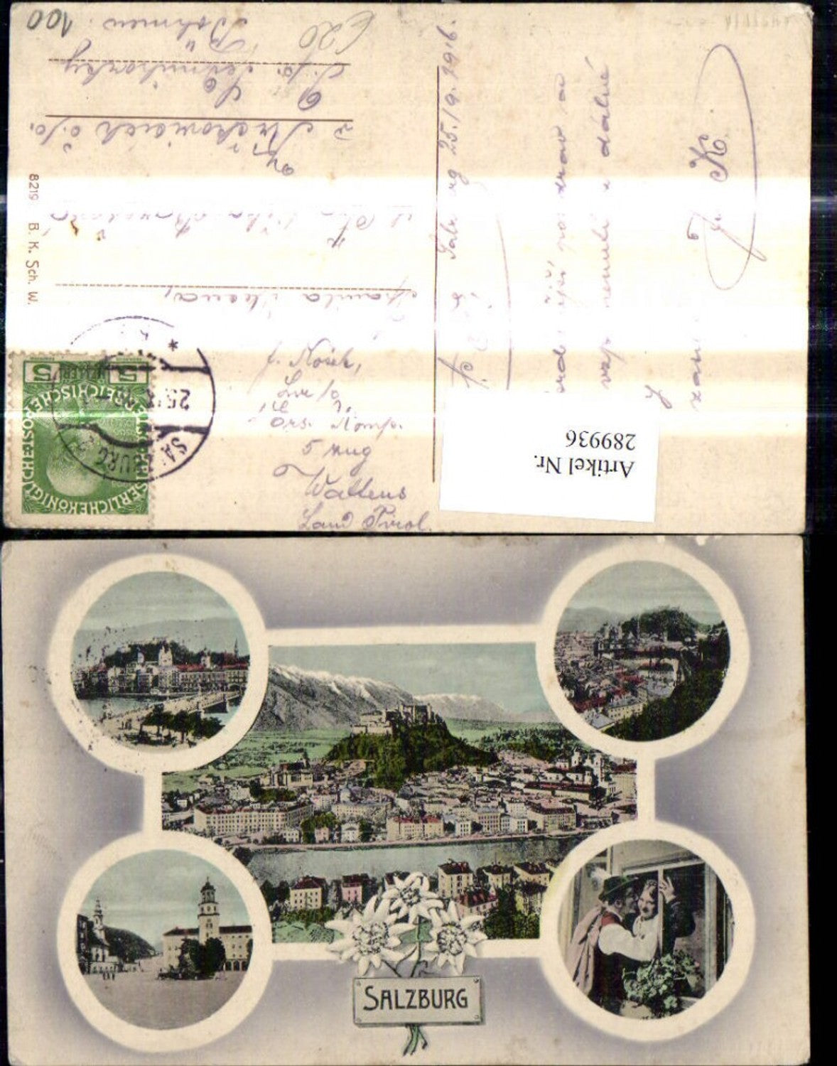 289936,Mehrbild Ak Salzburg Festung Hohensalzburg Brücke Paar Tracht Kuss Edelweiß