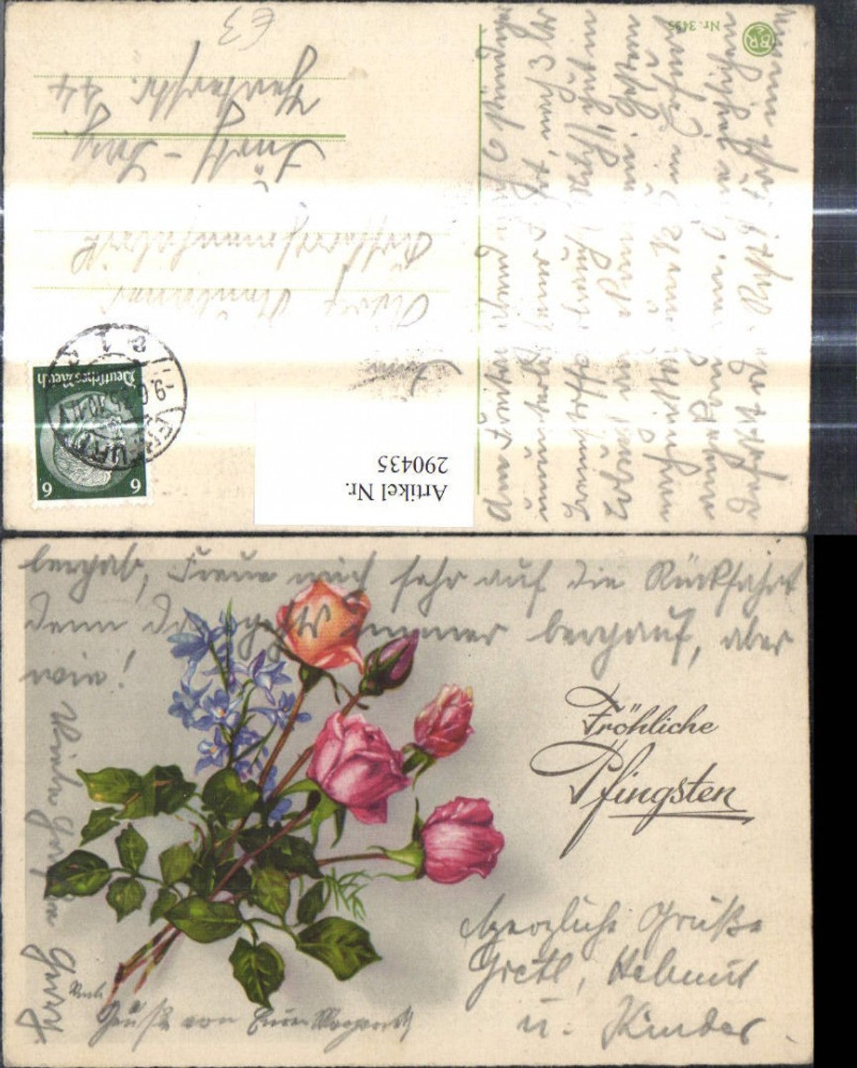 290435, Artist Ak Pentecost Bouquet Flowers Roses Bellflowers