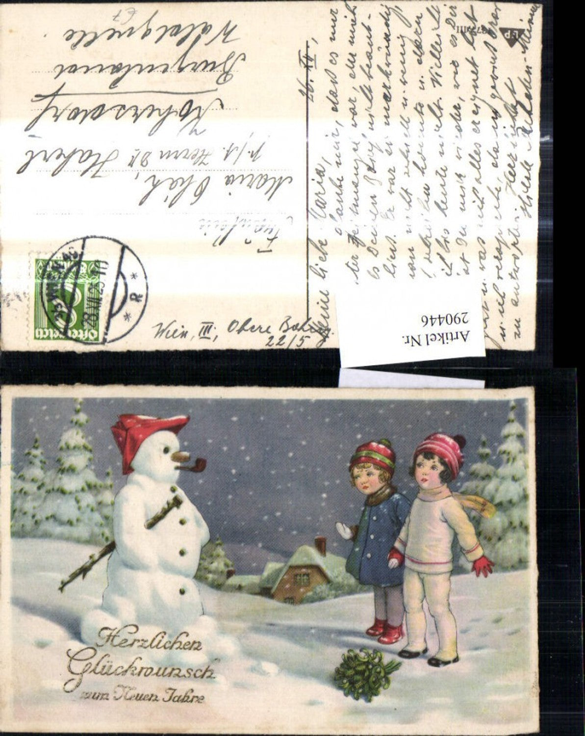 290446, Artist Ak Snowman Pipe Children Village Winter Landscape Ostrich Mistletoe Snow